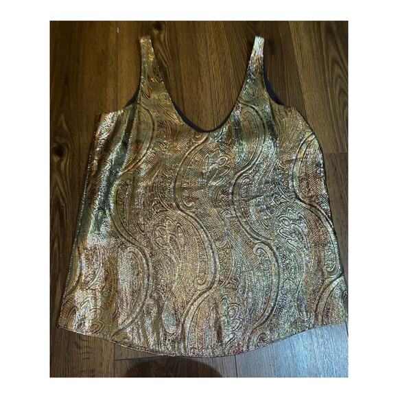 EUC J.Crew Metallic Brocade Tank Top Gold Burgundy Sleeveless V-Neck Women’s 2 - Picture 4 of 8